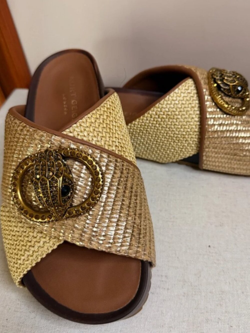 Kurt Geiger Gold Woven Slide Sandals